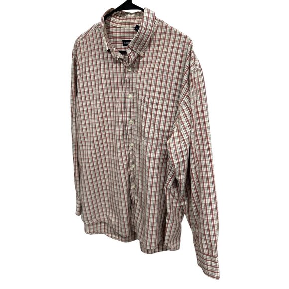 Izod Mens Red & White Plaid Button-Down Shirt XL 100% Cotton Classic Fit - Picture 3 of 9